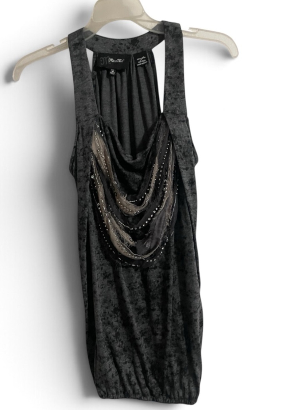 Y2K-style Miss Me embellished racerback tank top